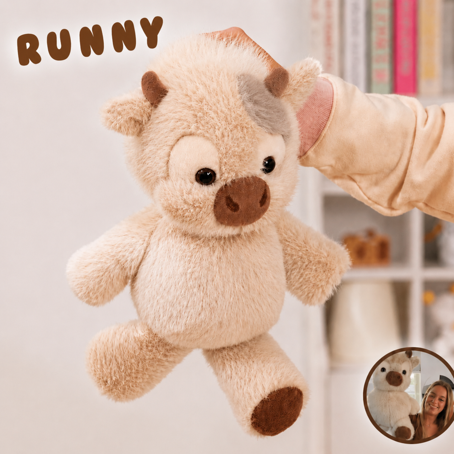 Runny el peluche que corre hacia tus brazos